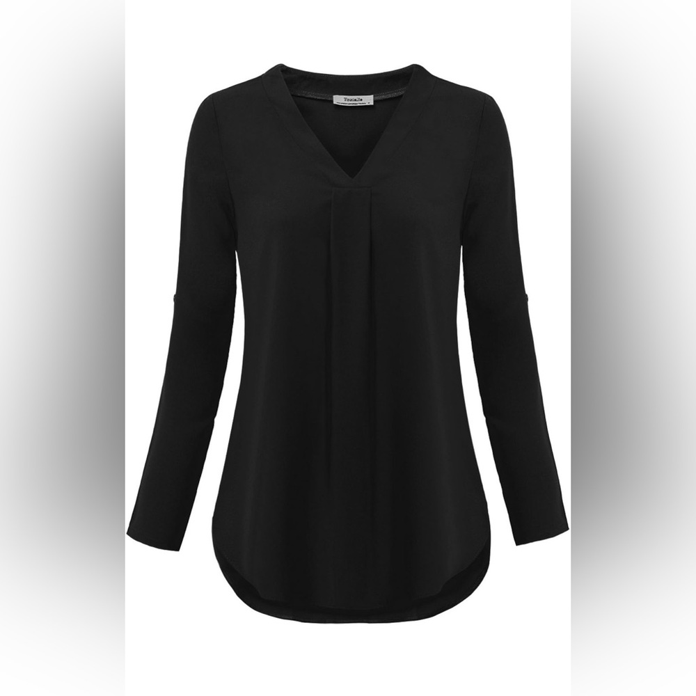 Youtalia Dressy Casual 3/4 Sleeve V Neck Chiffon Shirt Work Blouses, Black, XXL - Picture 4 of 8